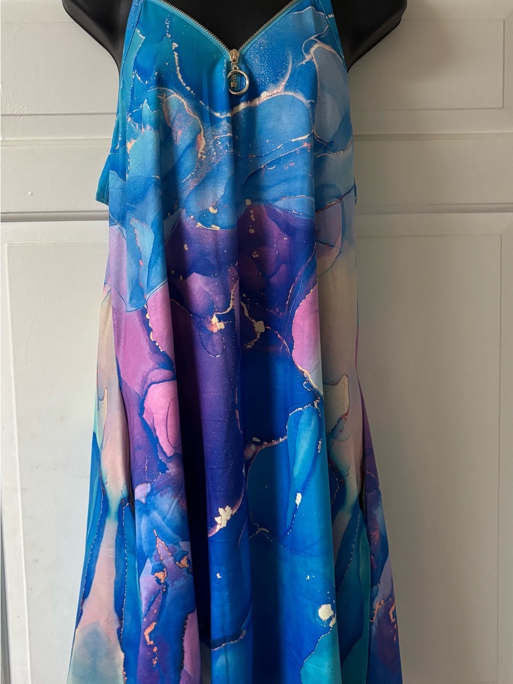 Vibrant Blue & Purple Marble Print Slip Dress